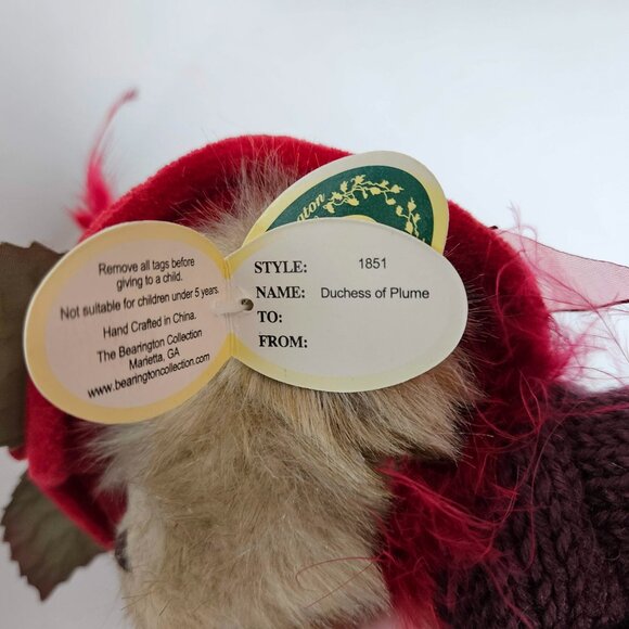 The Bearington Collection "Duchess of Plume" Jointed Teddy Bear Red Hat Society - Picture 7 of 9